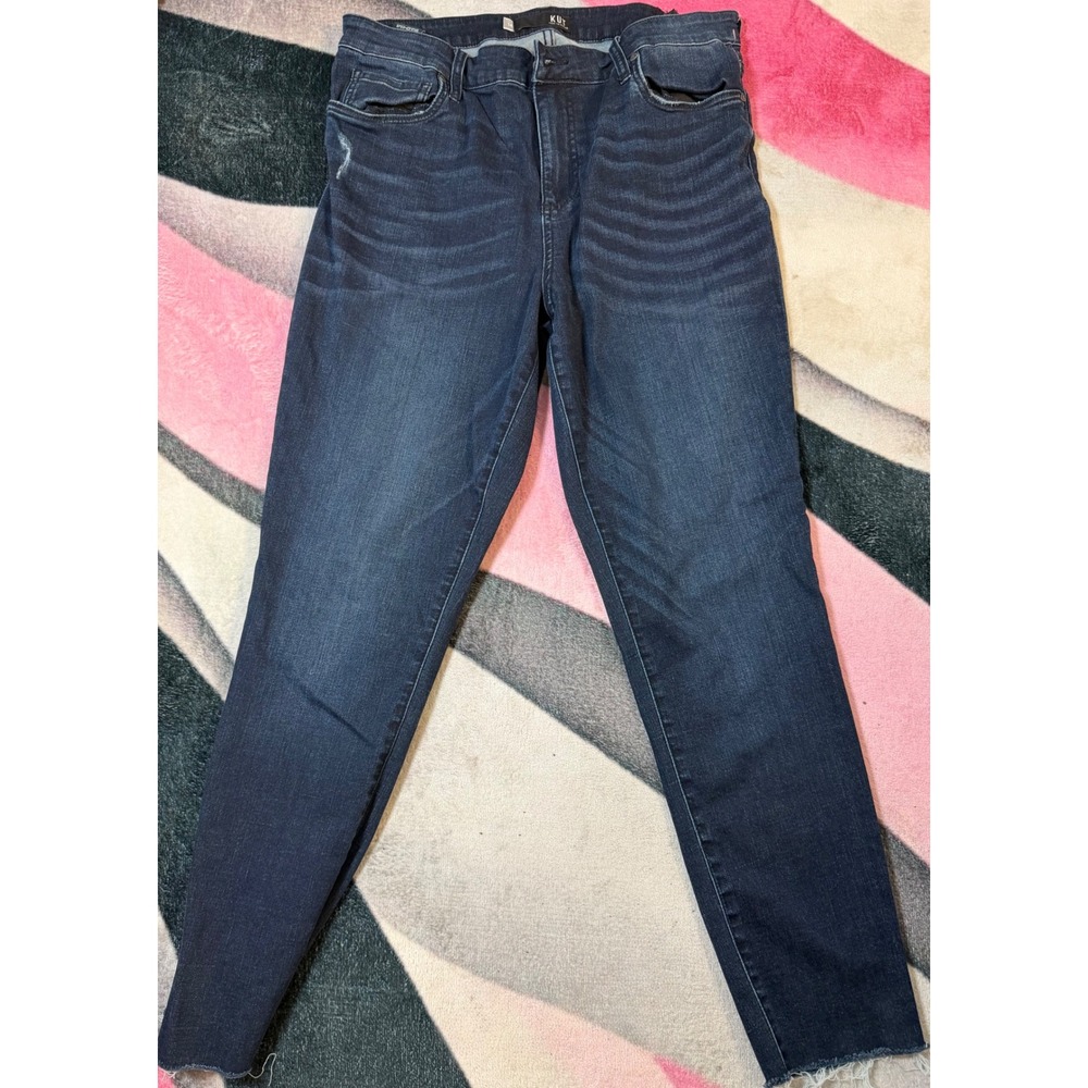 KUT from the Kloth Donna High Rise Ankle Skinny Jeans Dark Wash Raw Hem 14